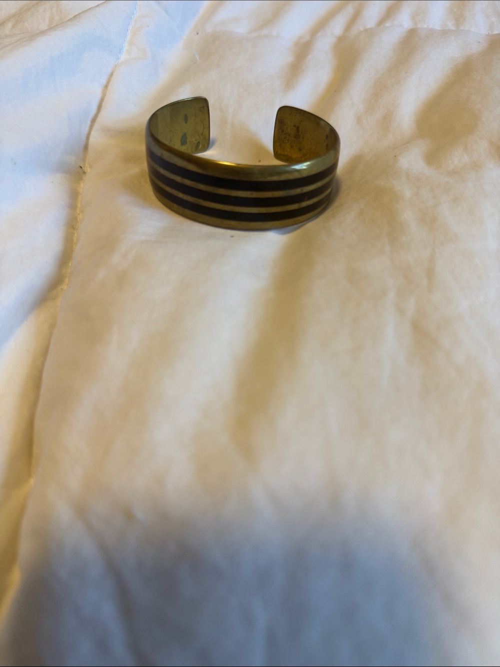 Classic Brass and Black Striped Men’s Cuff Bracelet